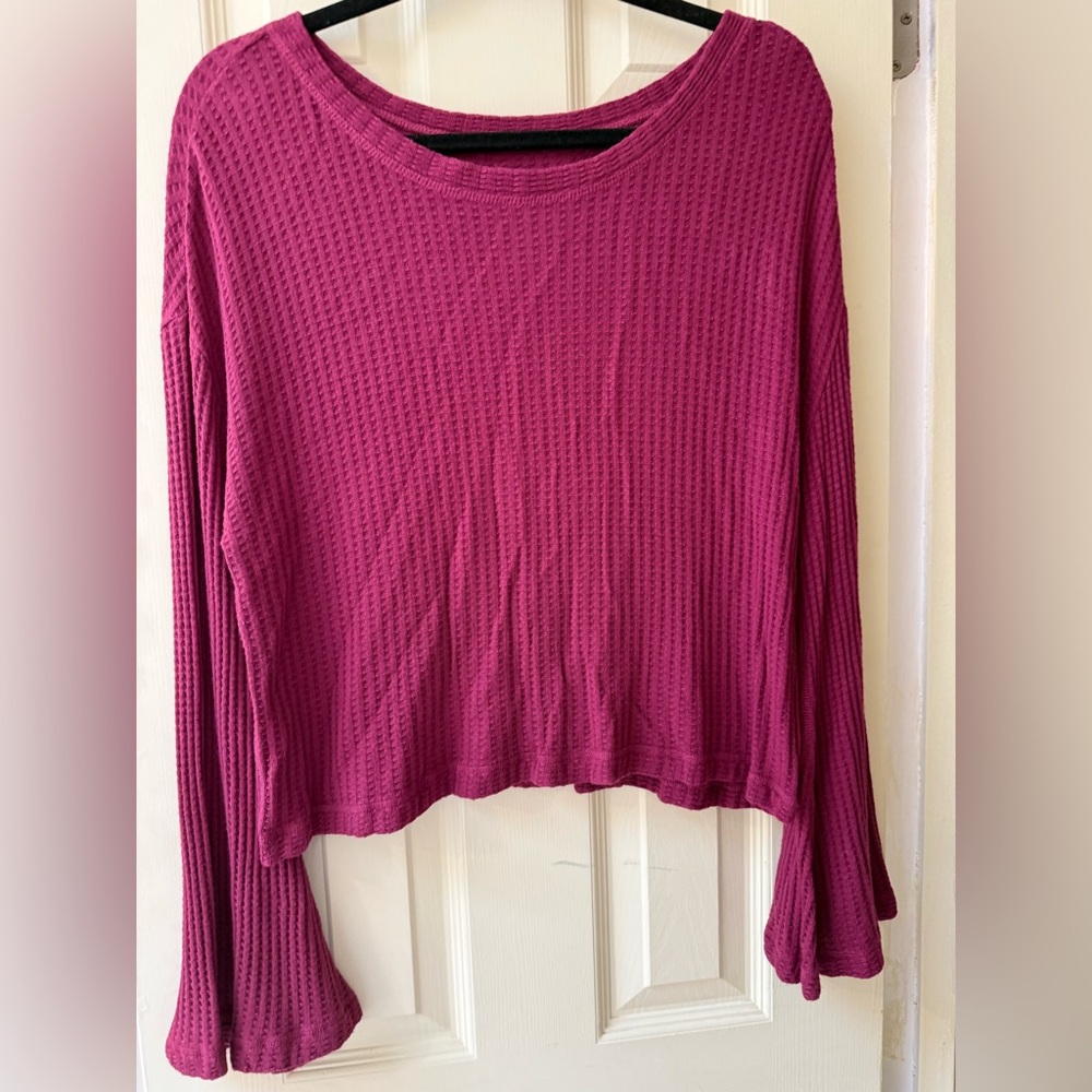 Chaser Long Sleeve Waffle Knit Top - Berry Size M